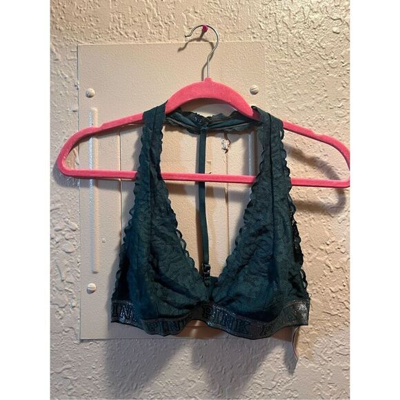 PINK By Victorias Secret Dark Green Lace Bralette Size Large - Picture 1 of 7